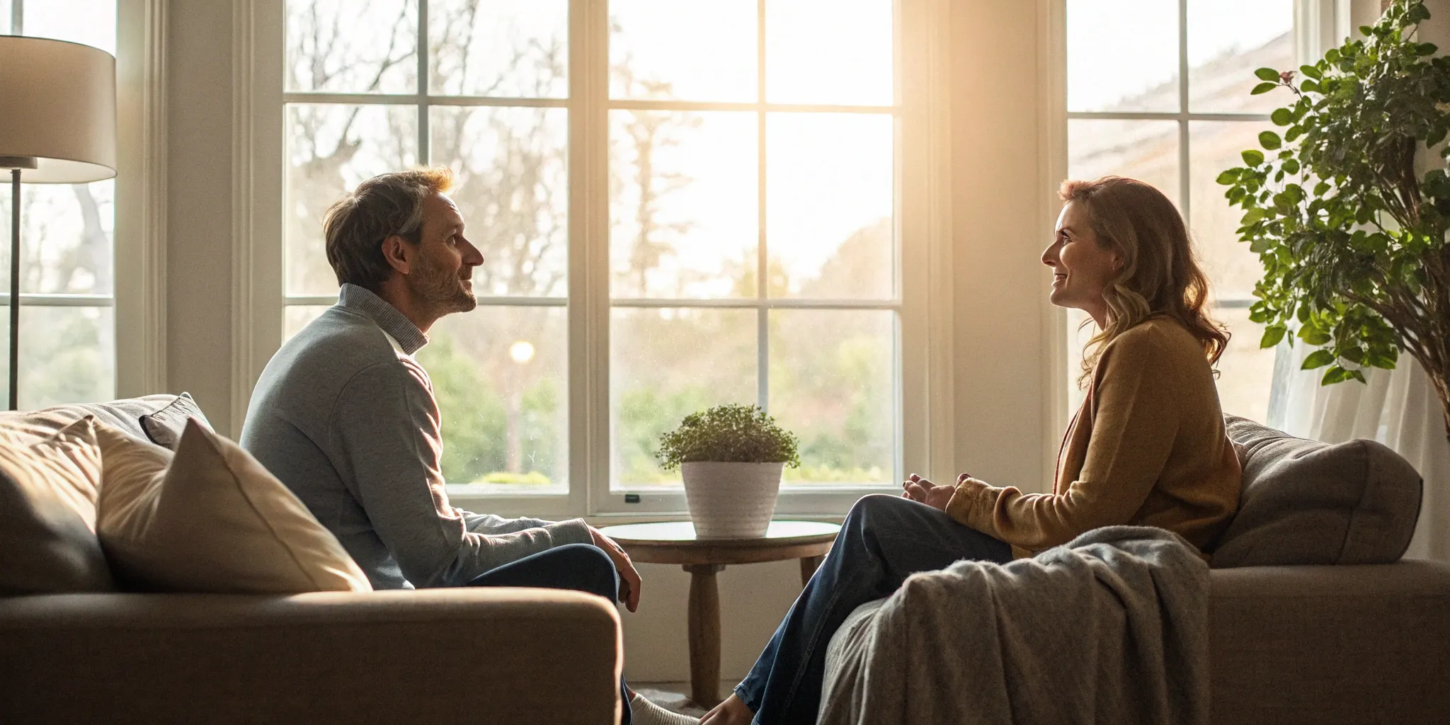 A couple calmly discusses how to fix communication problems in their relationship.