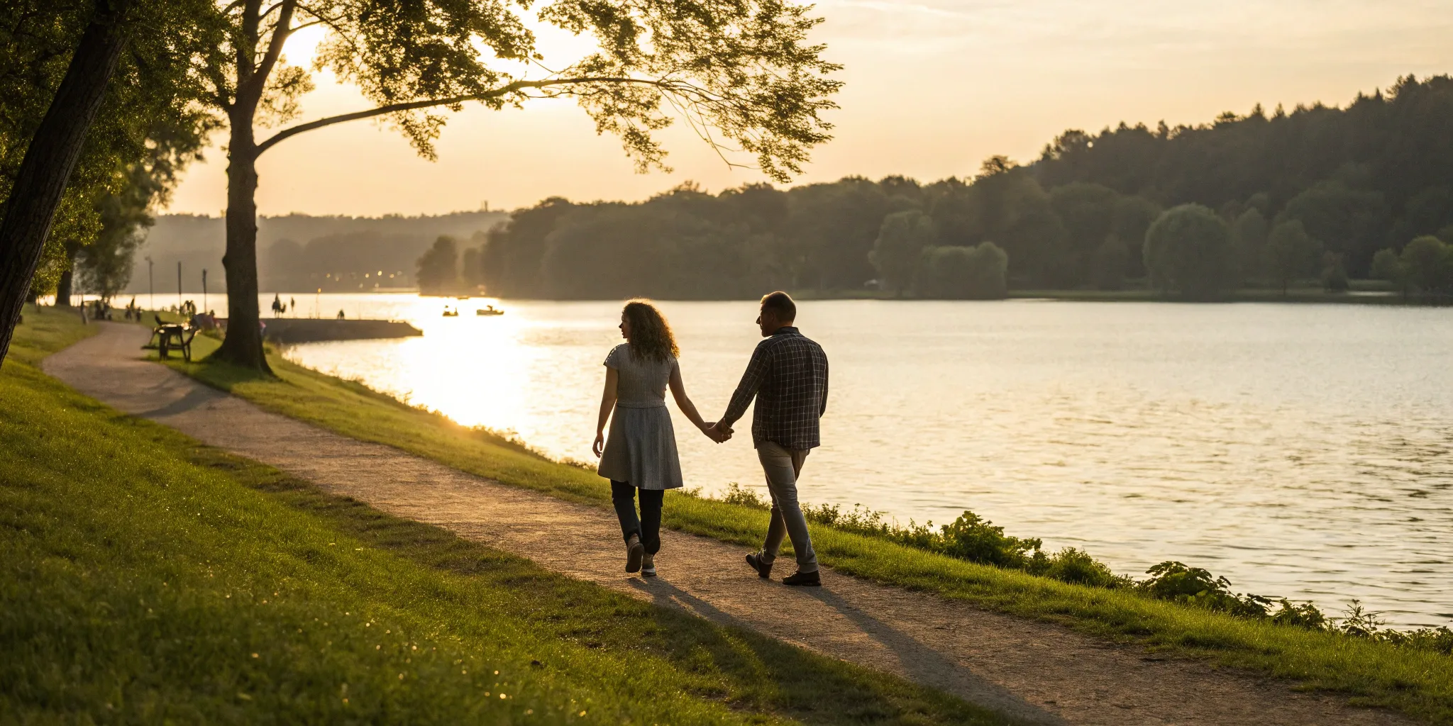 Couple holding hands at sunset, learning how to trust again in a new relationship.