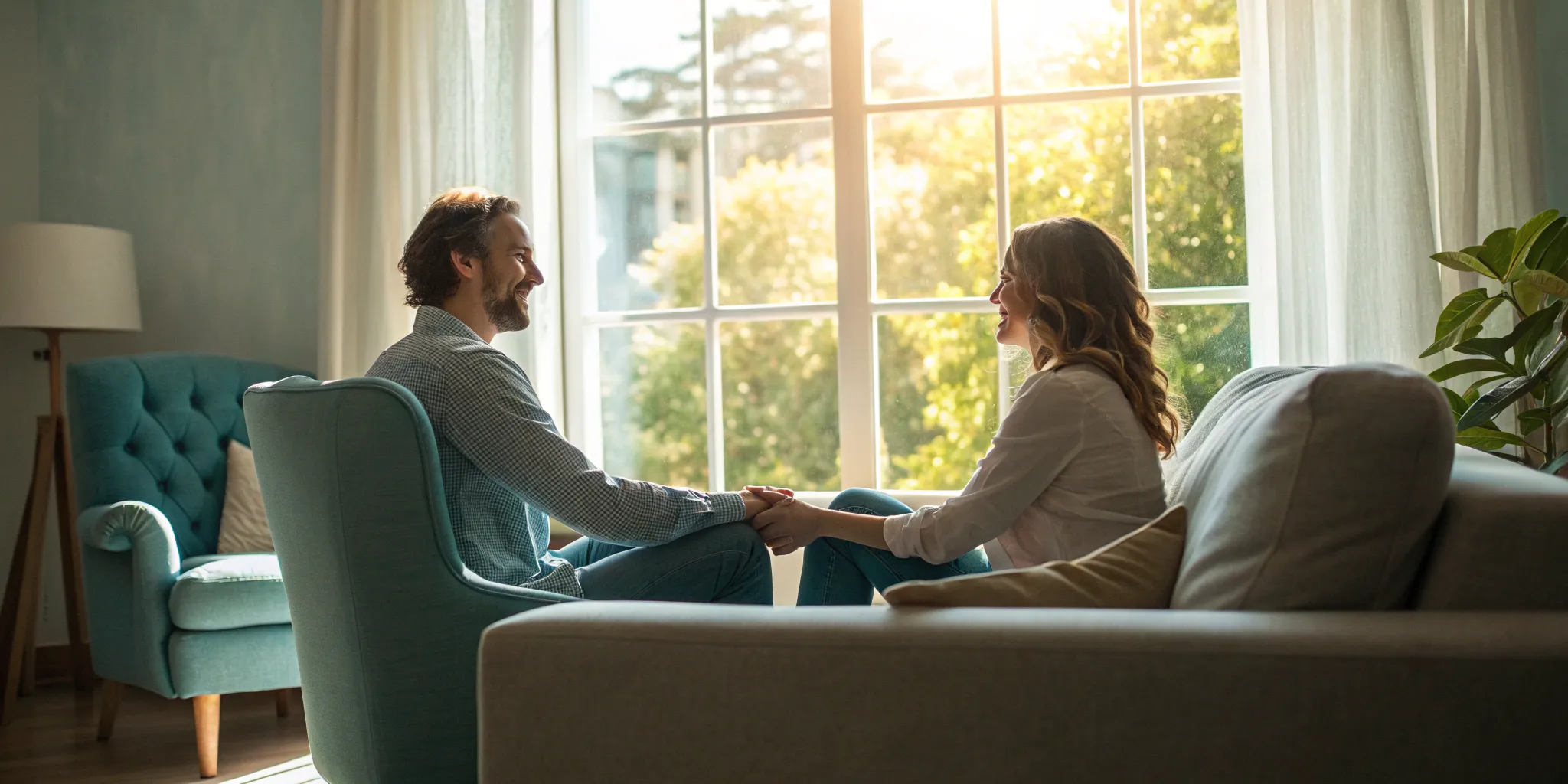 Couple in a counseling session using therapy interventions to improve communication.