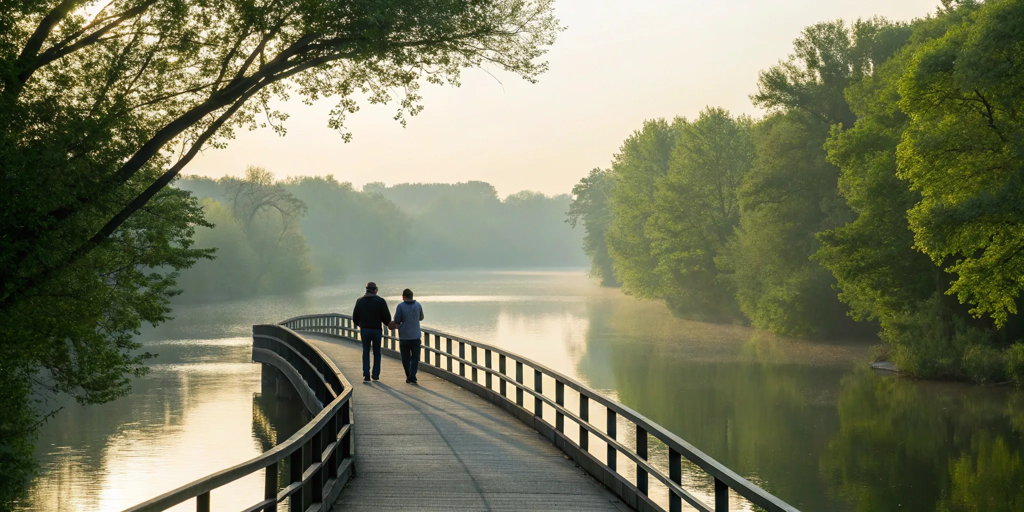 Couple walking on a bridge, taking the journey to rebuild trust in their relationship.