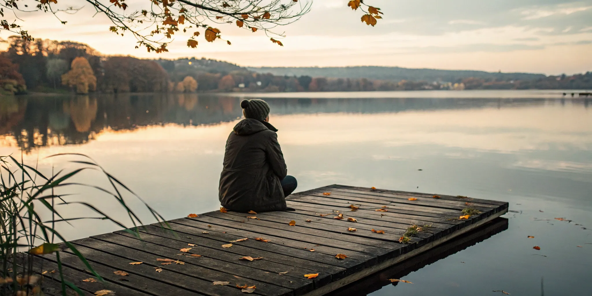 A person sits by a calm lake, reflecting on reviews of internal family systems therapy.