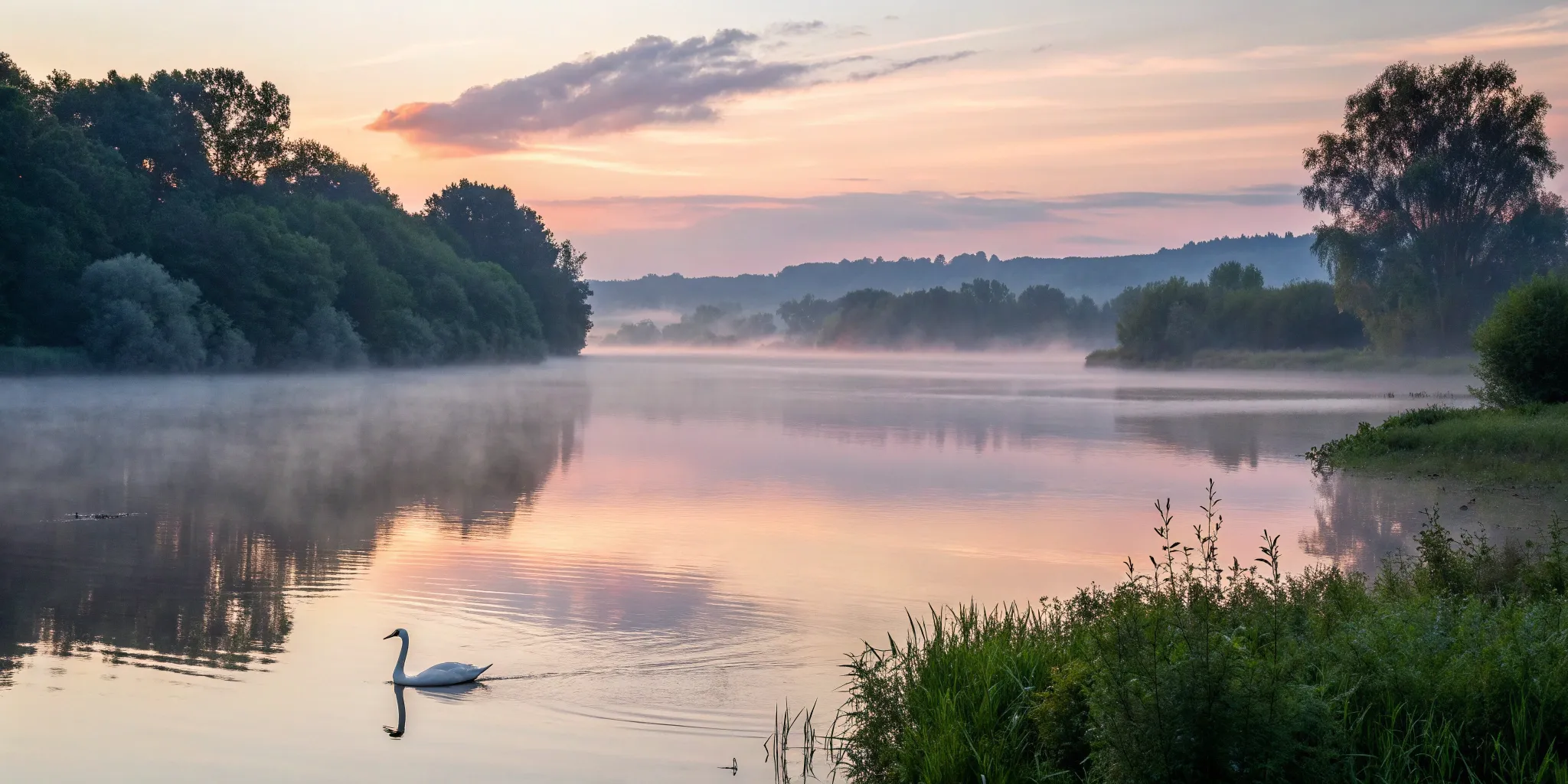 A swan on a calm river, symbolizing the healing journey of attachment therapy for adults.