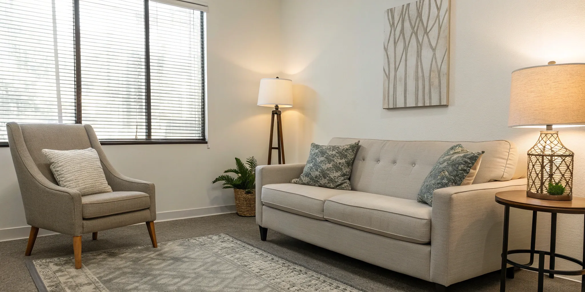 A calm therapy office for couples counseling with a Gottman therapist.