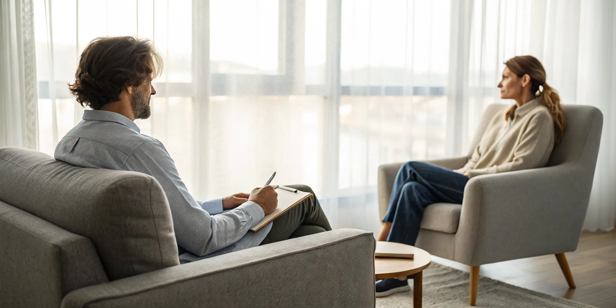 Therapist and client in a therapy session for avoidant attachment.