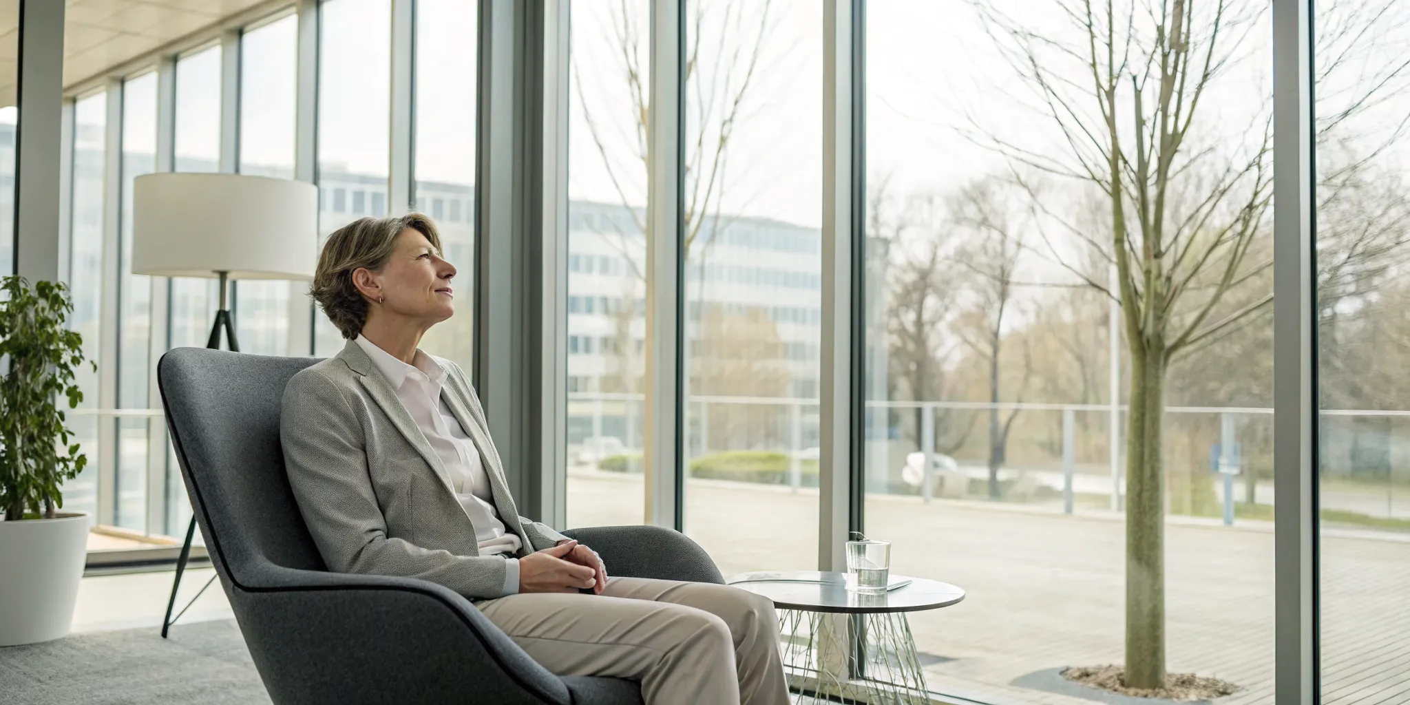 A woman calmly reflecting by a window, exploring her inner world with Internal Family Systems therapy.