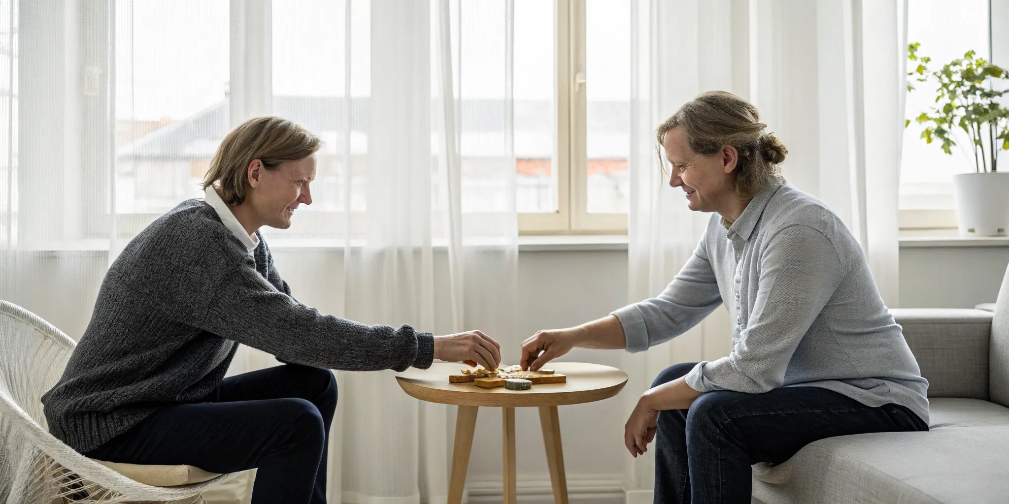 A couple calmly discussing how to resolve conflict in their relationship.