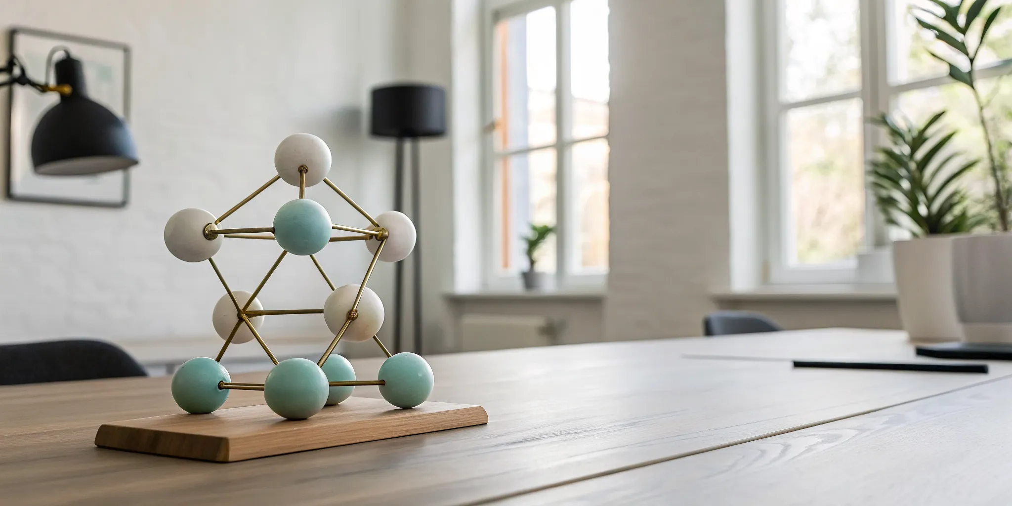 A family constellation therapy model with spheres representing family members on a table.
