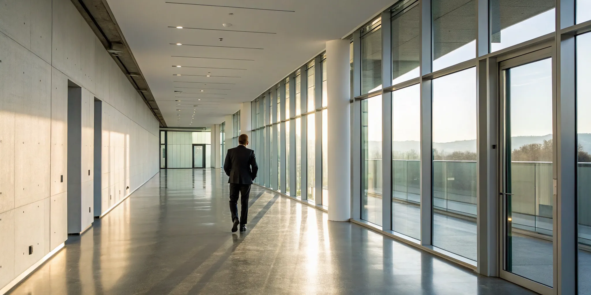 A lone person in an empty hallway, representing gamophobia, the fear of commitment.
