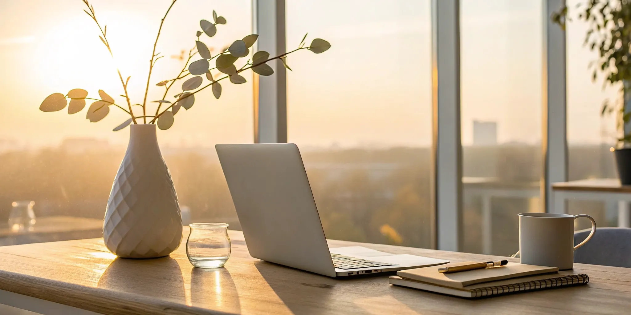 A sunlit desk with a notebook, a peaceful space to begin healing from a toxic relationship.
