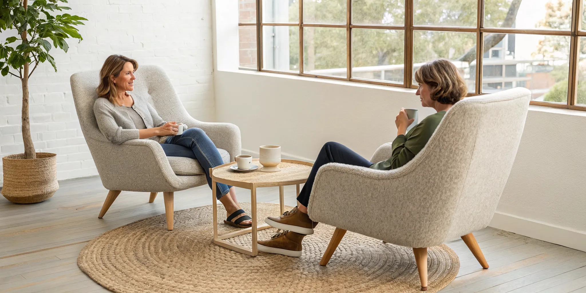 A client working on her attachment style in a therapy session with a therapist.