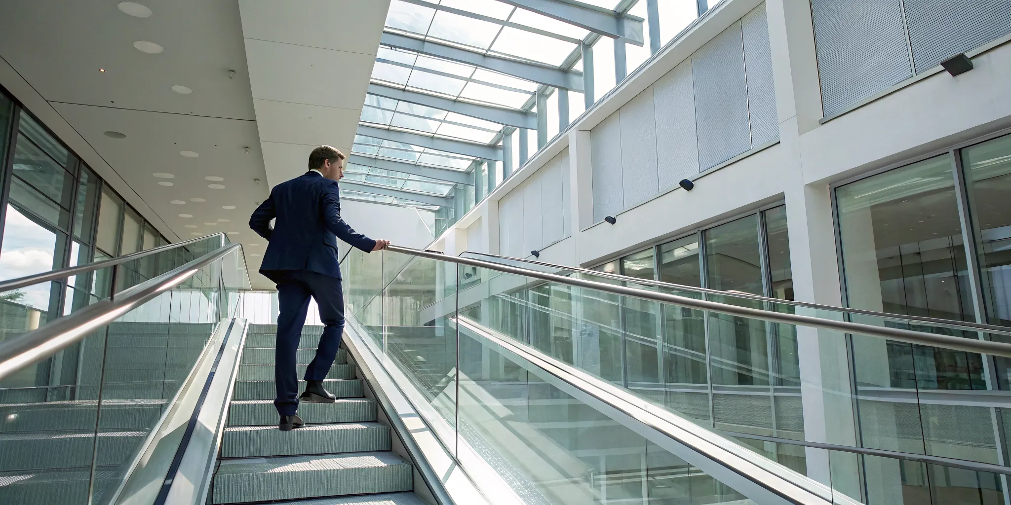 Man walking up stairs, overcoming gamophobia, the fear of commitment phobia.