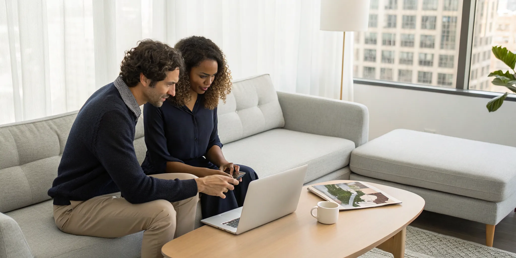 Couple researching a therapist for relationship problems.