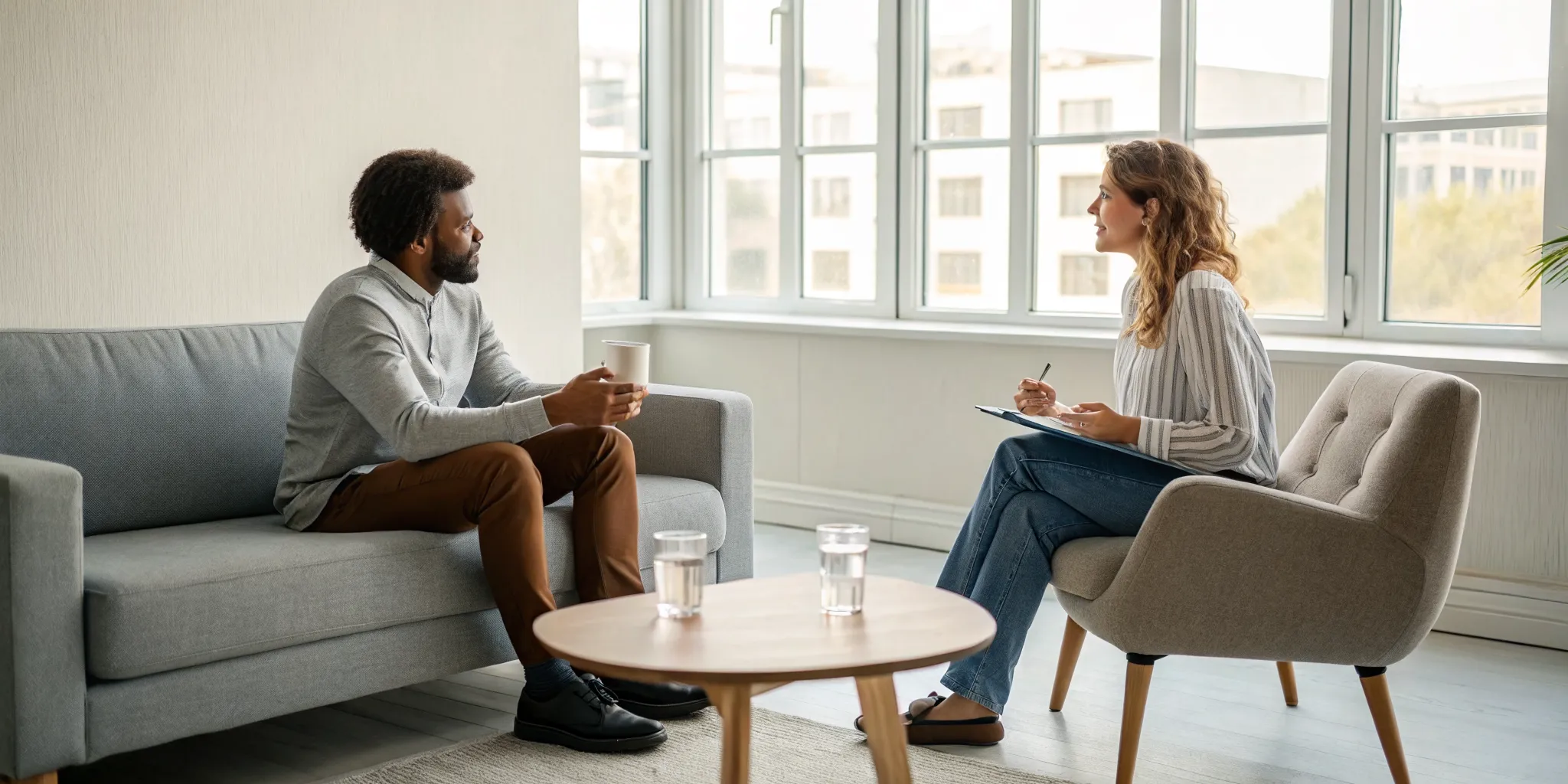 Couple practicing communication skills during a couples counseling session.