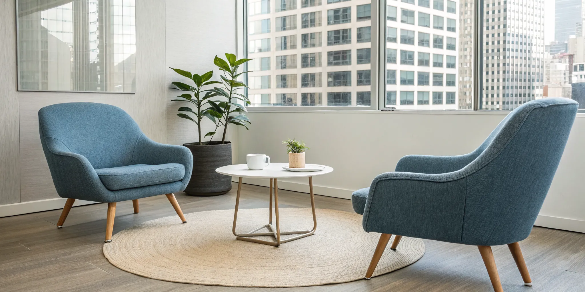 A calm therapy office setting for receiving gamophobia treatment.
