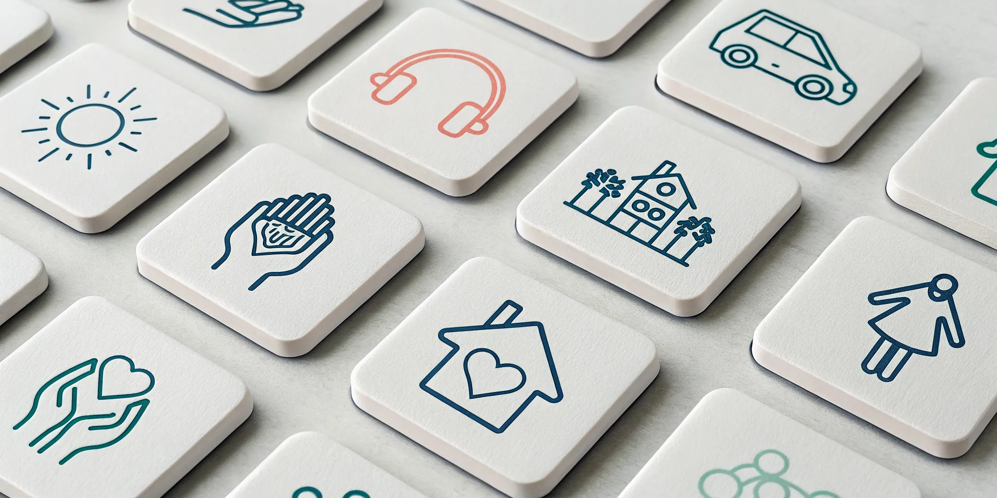 Tiles with icons showing popular counseling topics for starting a conversation in therapy.