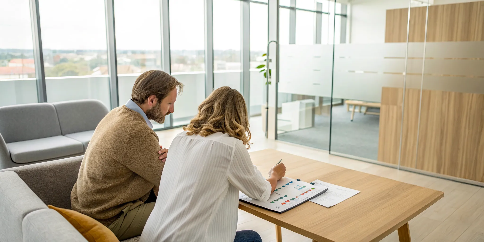 Couple creating a treatment plan for relationship issues with their therapist.