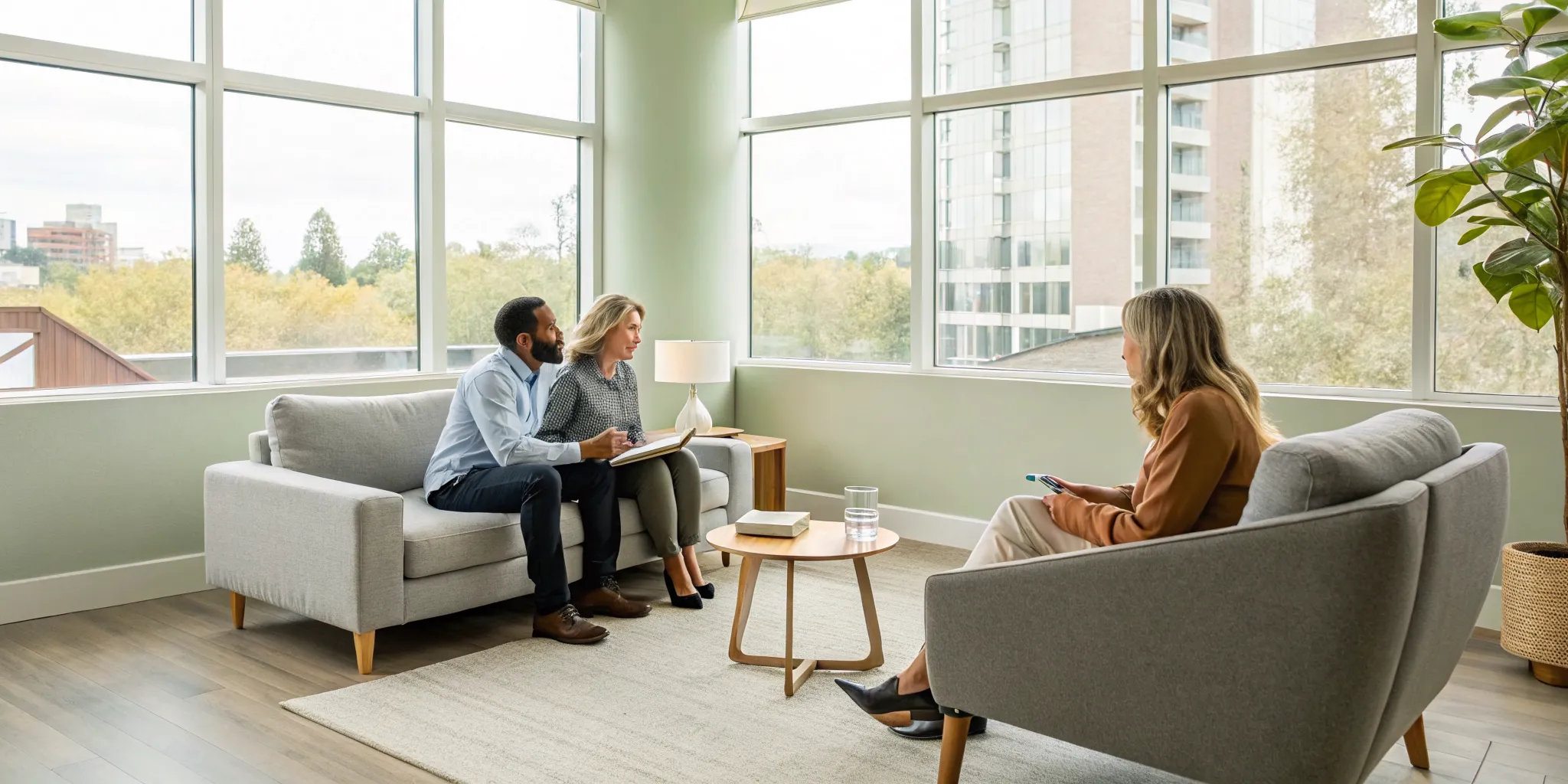 A couple discusses what is the best therapy for infidelity with their therapist.