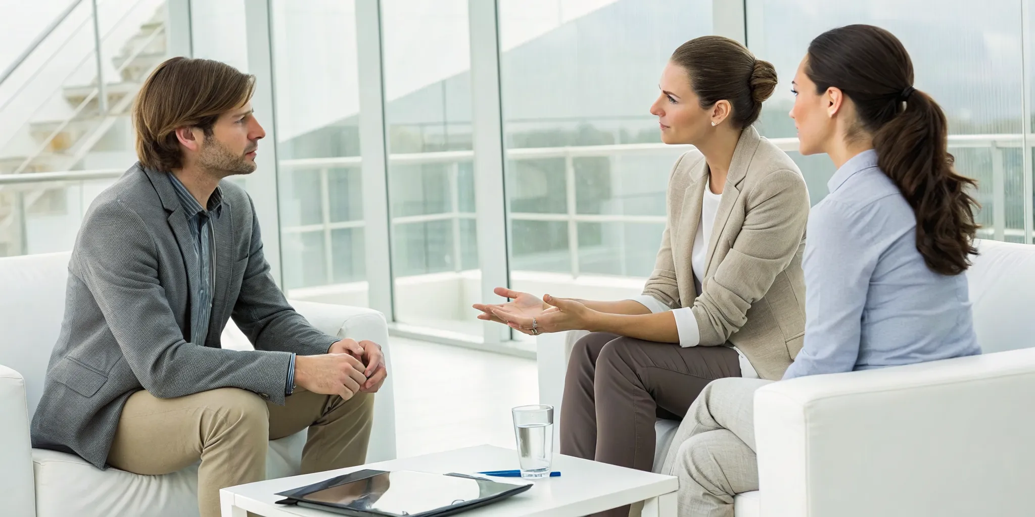 A couple in a therapy session for communication issues.