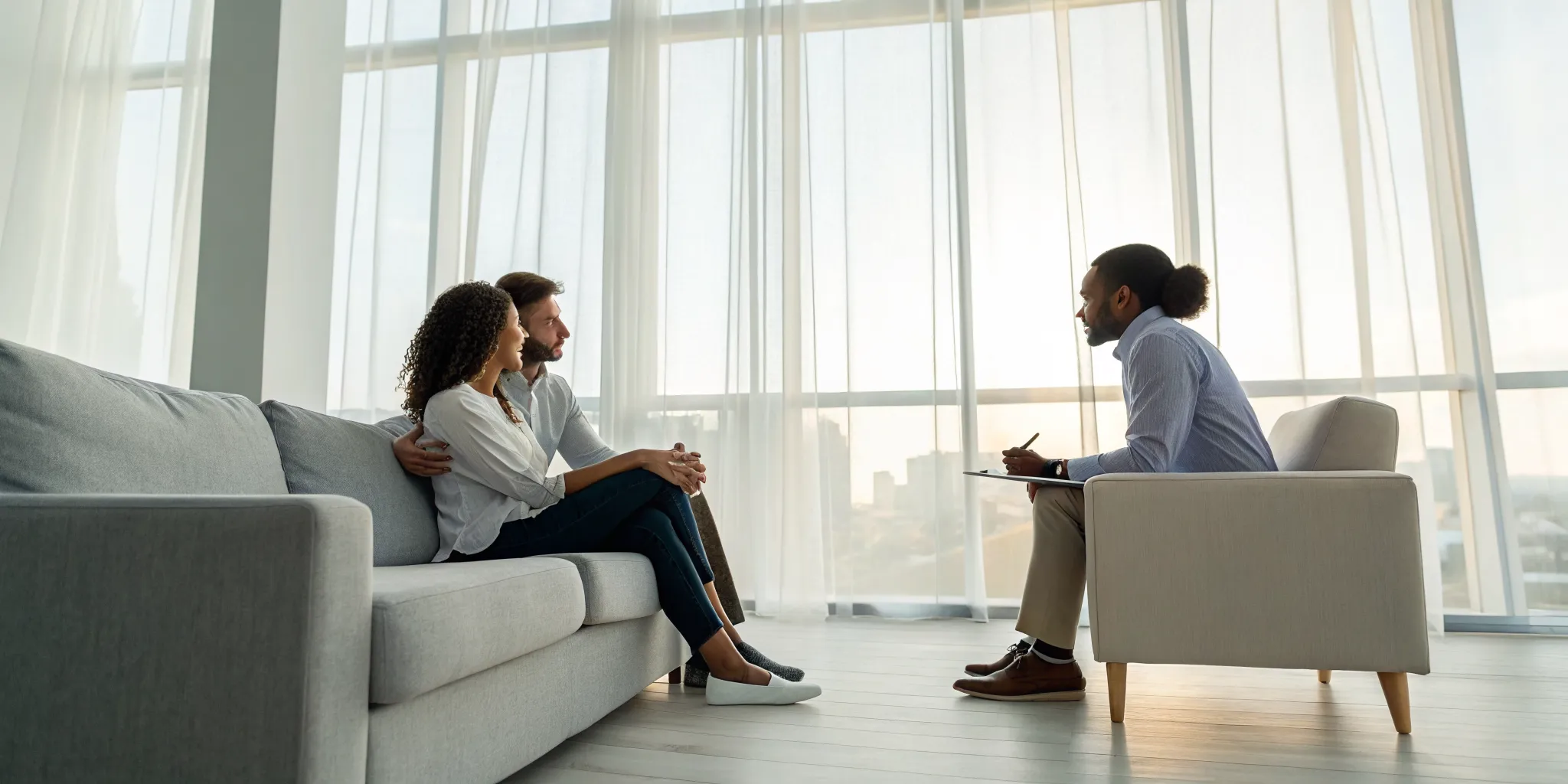 A couple works with the best therapist for relationship communication.