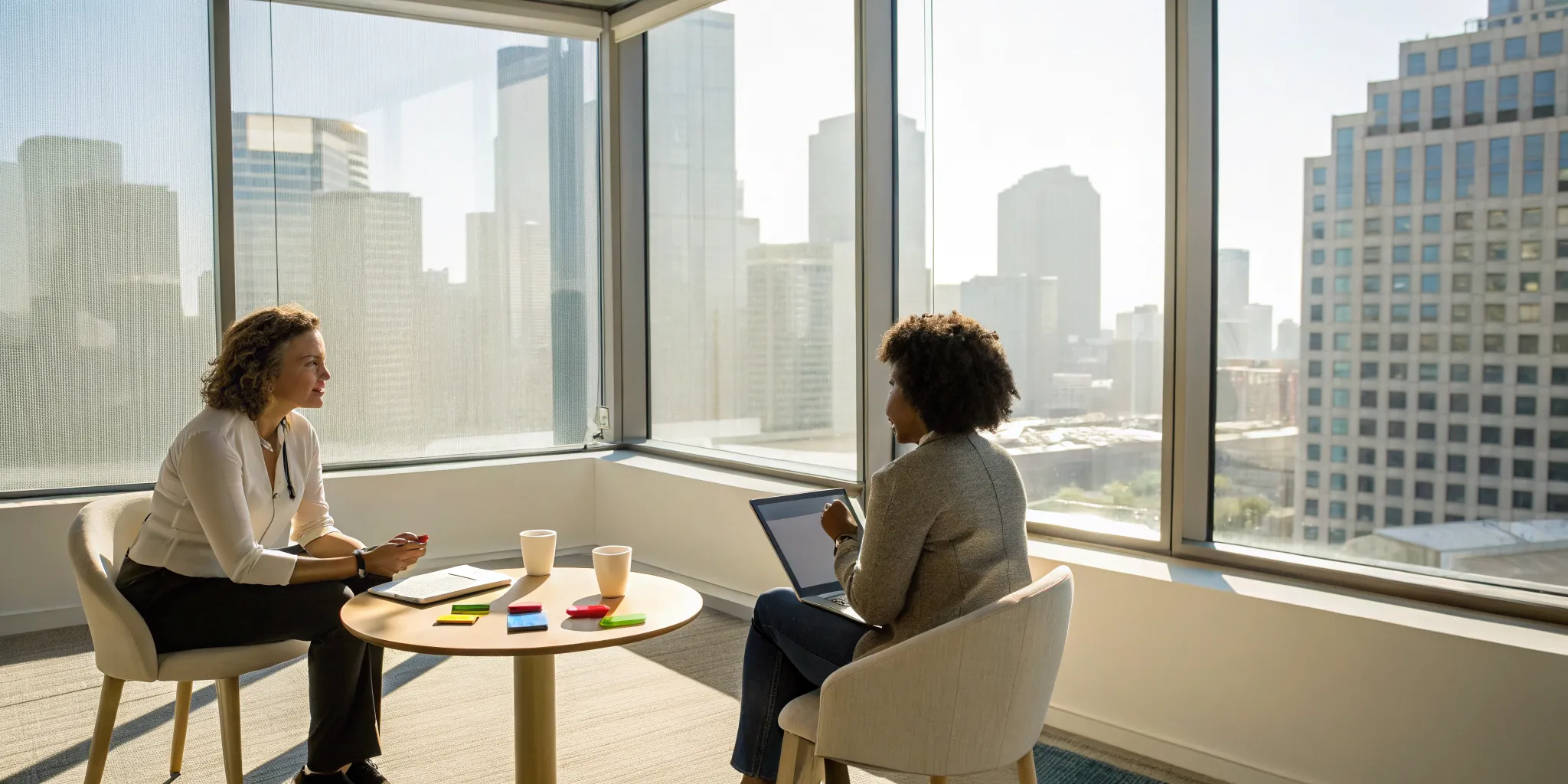 A therapist for communication problems works with a client during a therapy session.