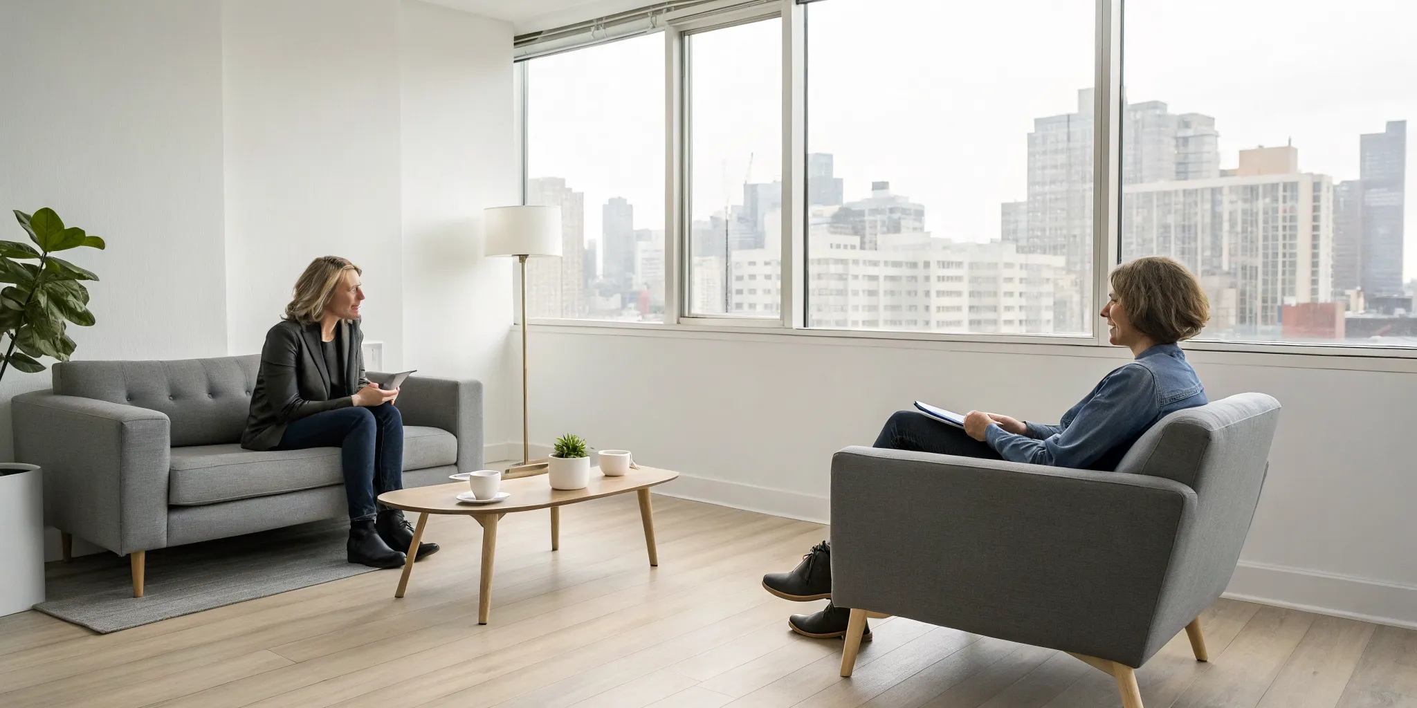 A therapist and client discussing the best therapy for commitment issues.
