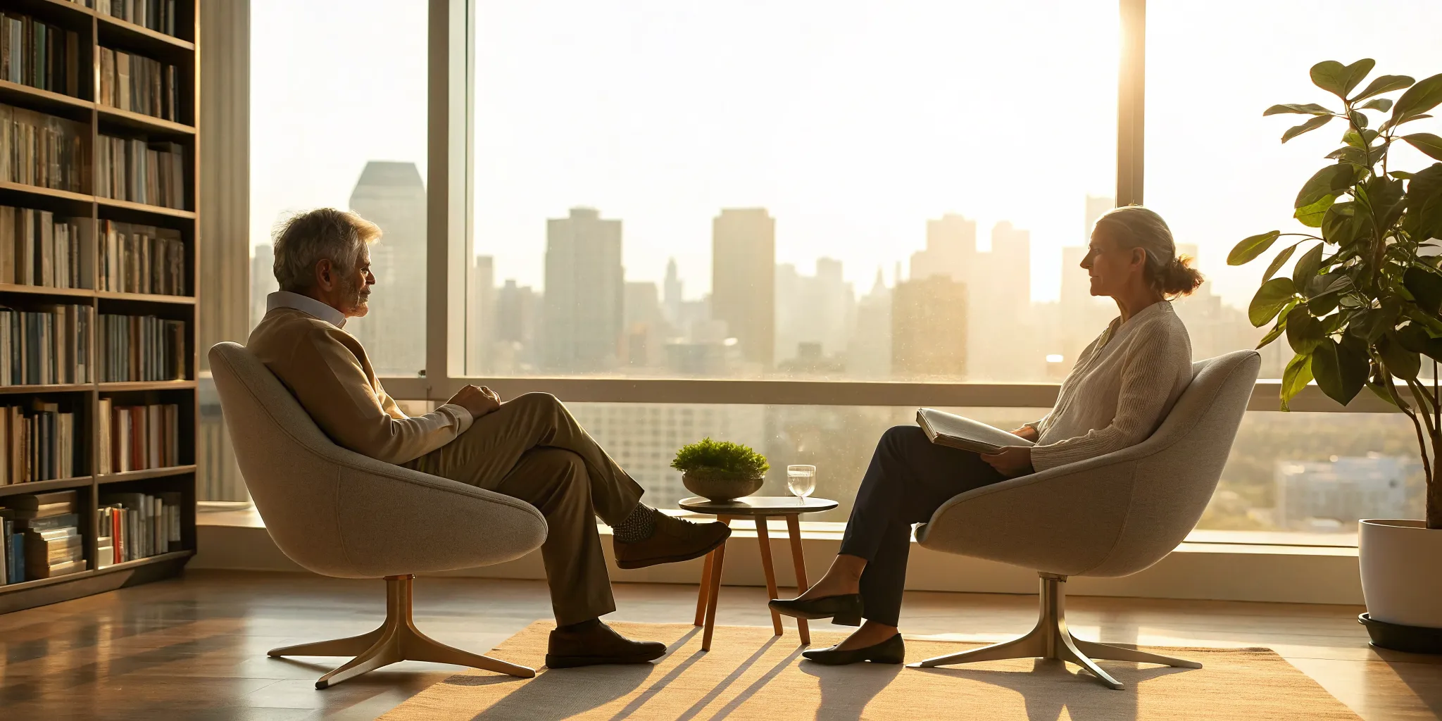 Couple talking with a therapist about the emotional challenges of retirement planning.