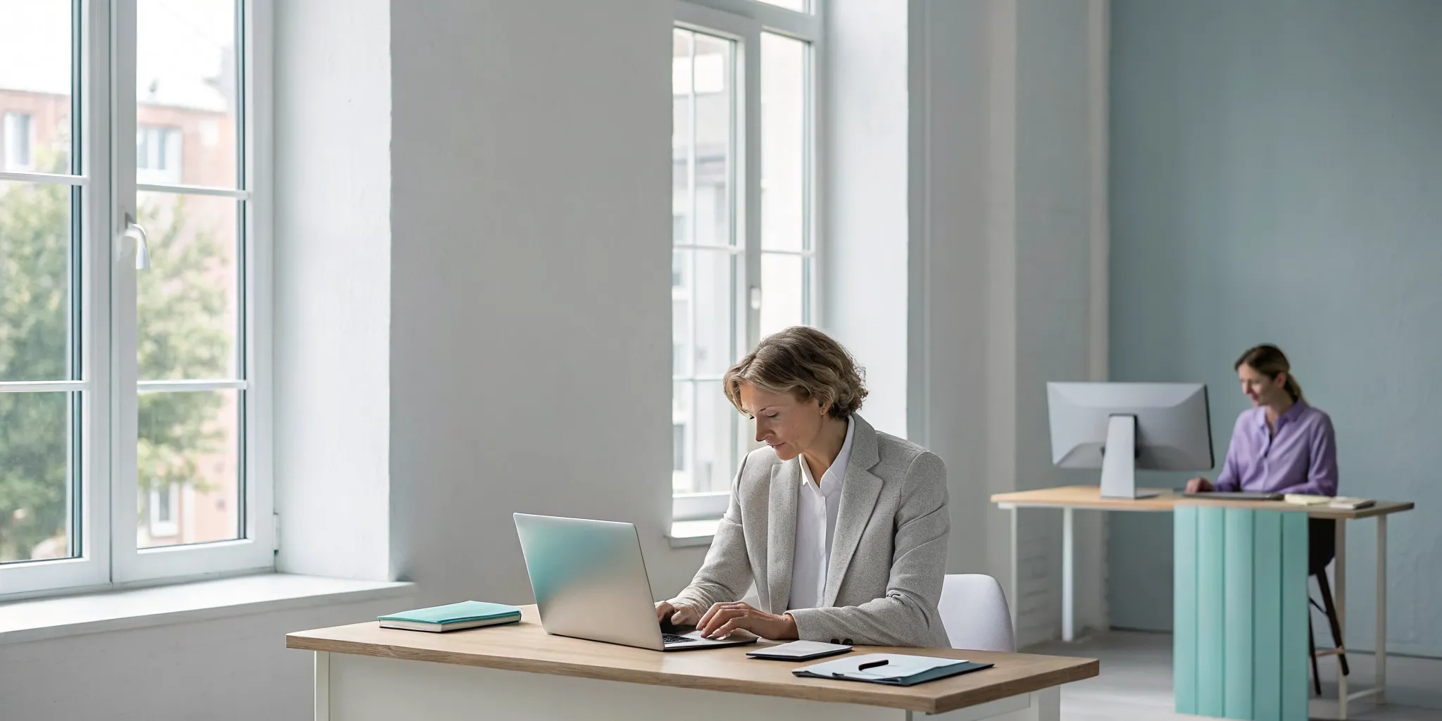 Two women at desks focused on learning how IFS therapy works to understand their inner self.