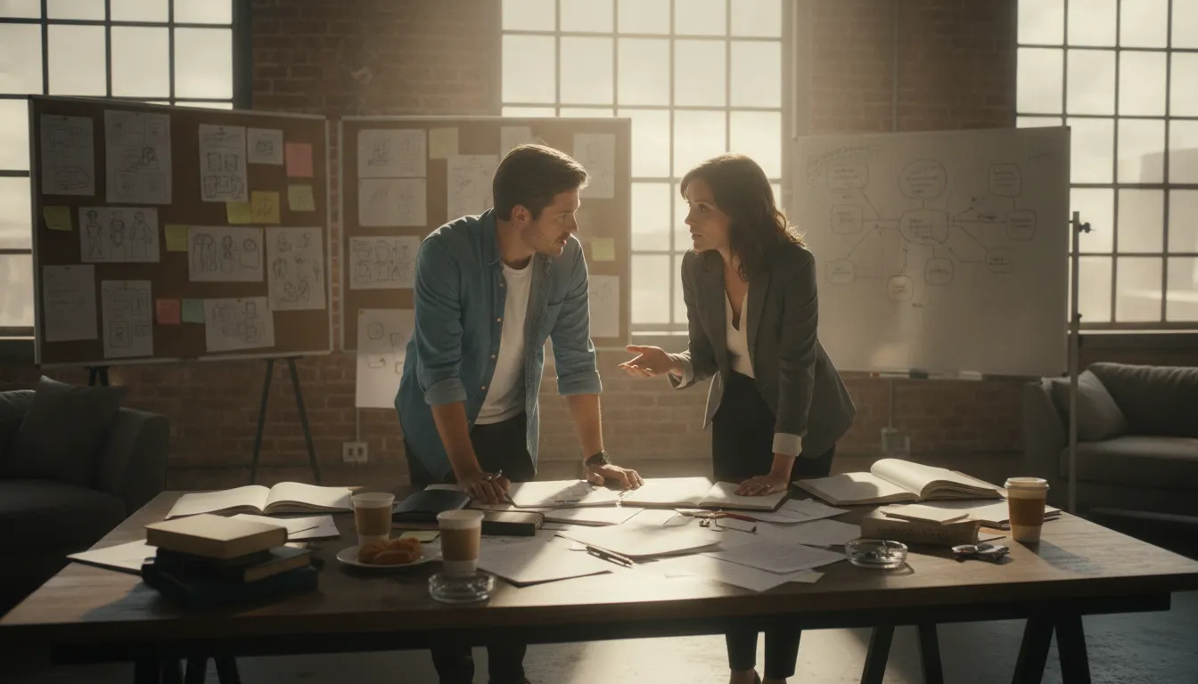 Screenwriter collaborating with a psychological consultant