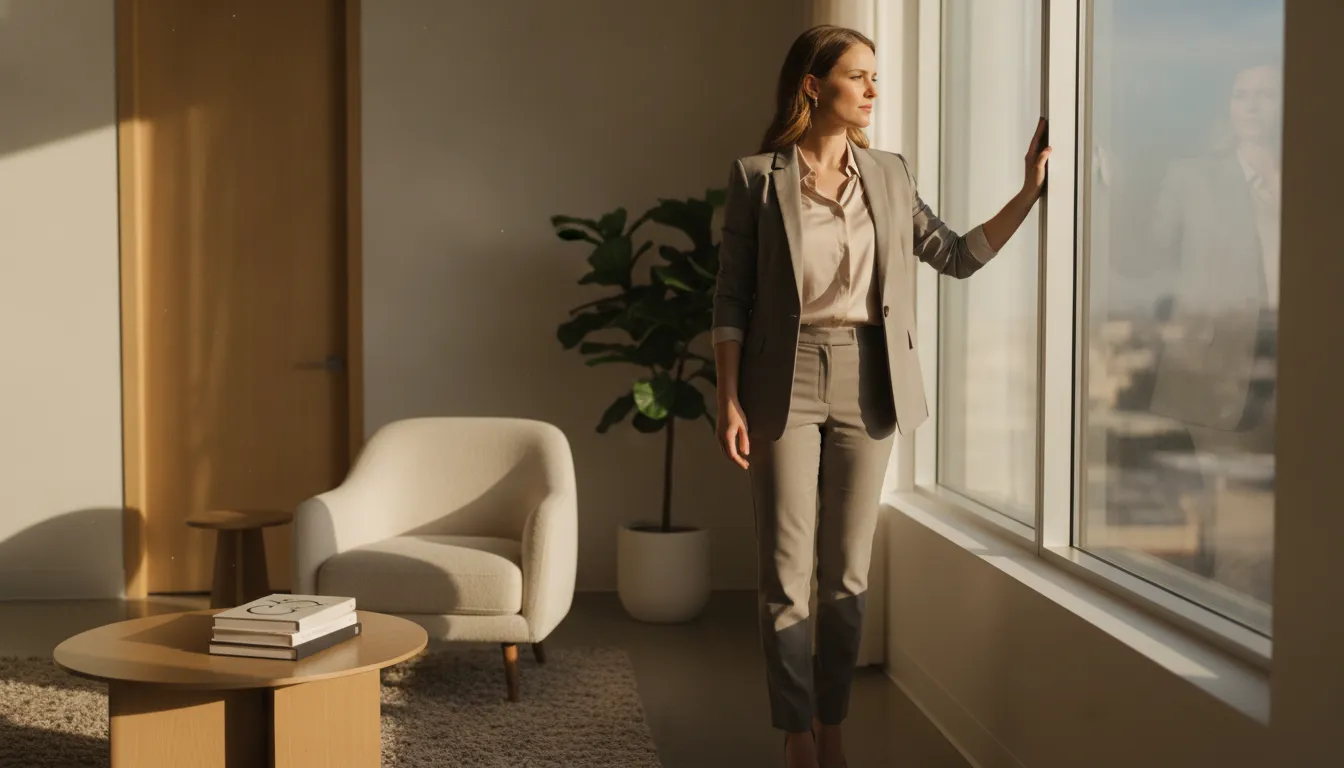 High-achieving professional reflecting in a calm office