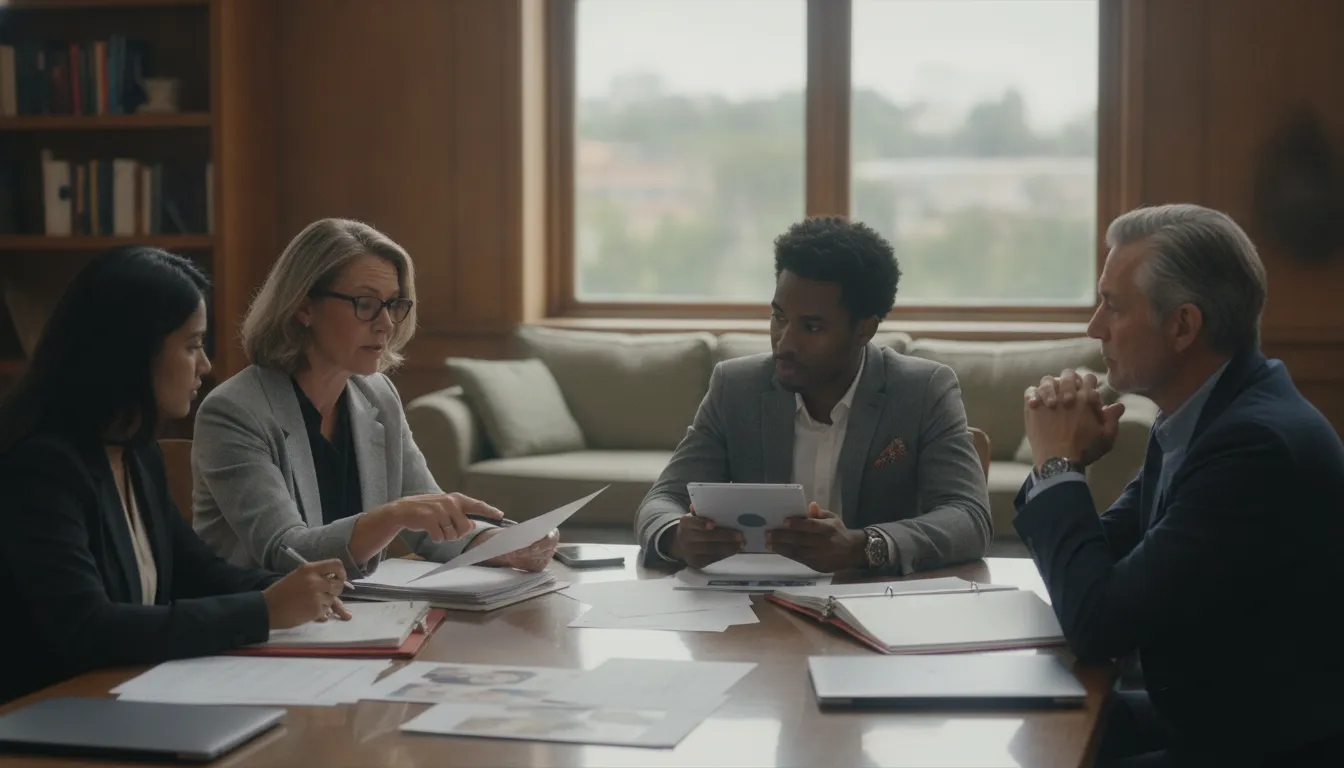 Producer and psychologist reviewing reality television casting notes