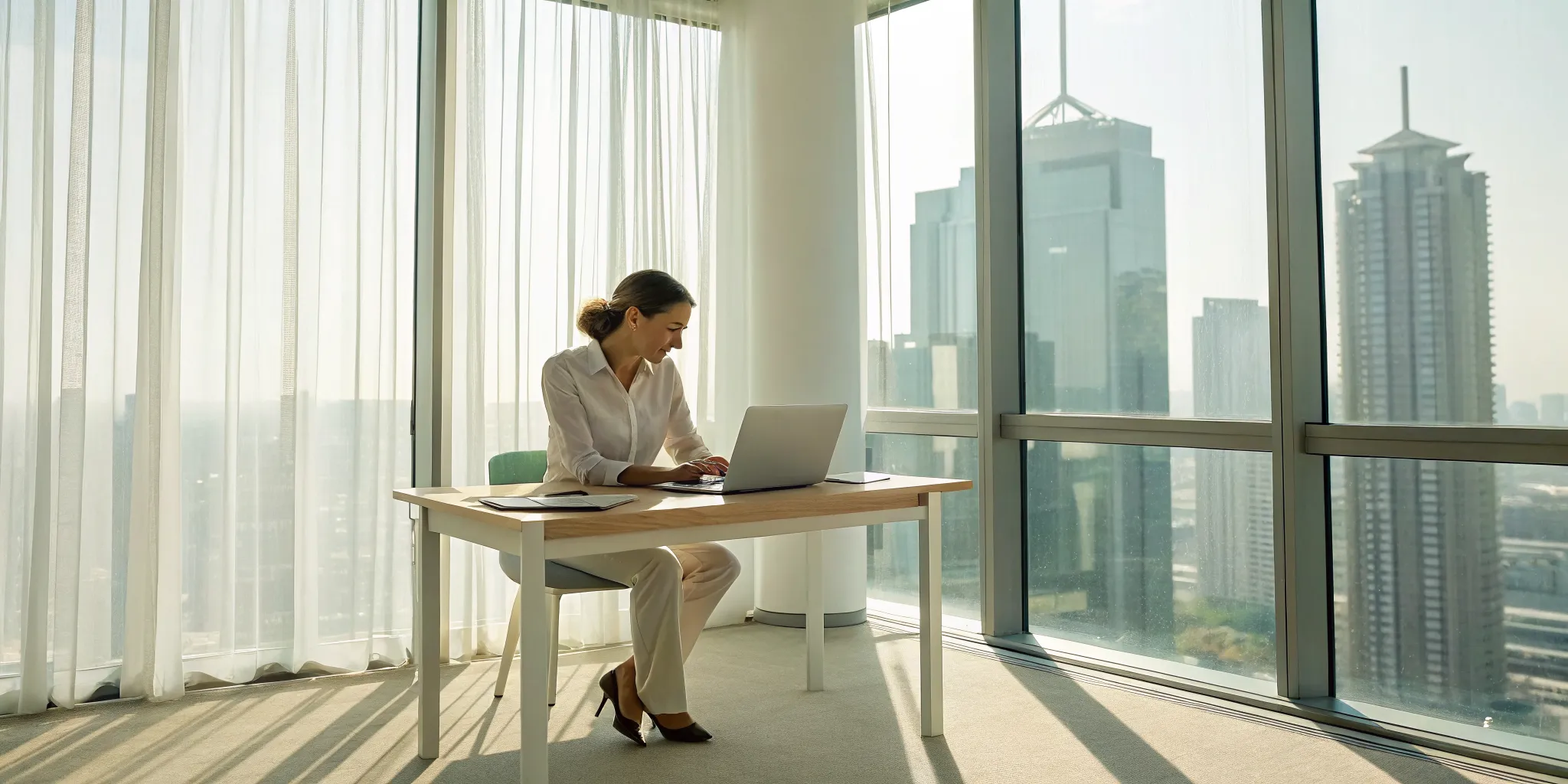 A woman at her desk learning how to cope with career change anxiety.