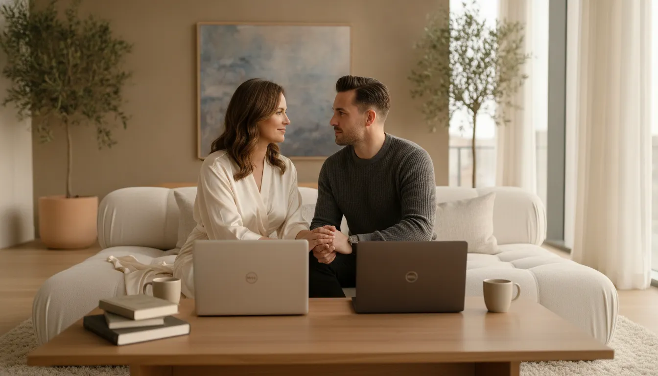 Entrepreneurial couple reconnecting after a demanding workday