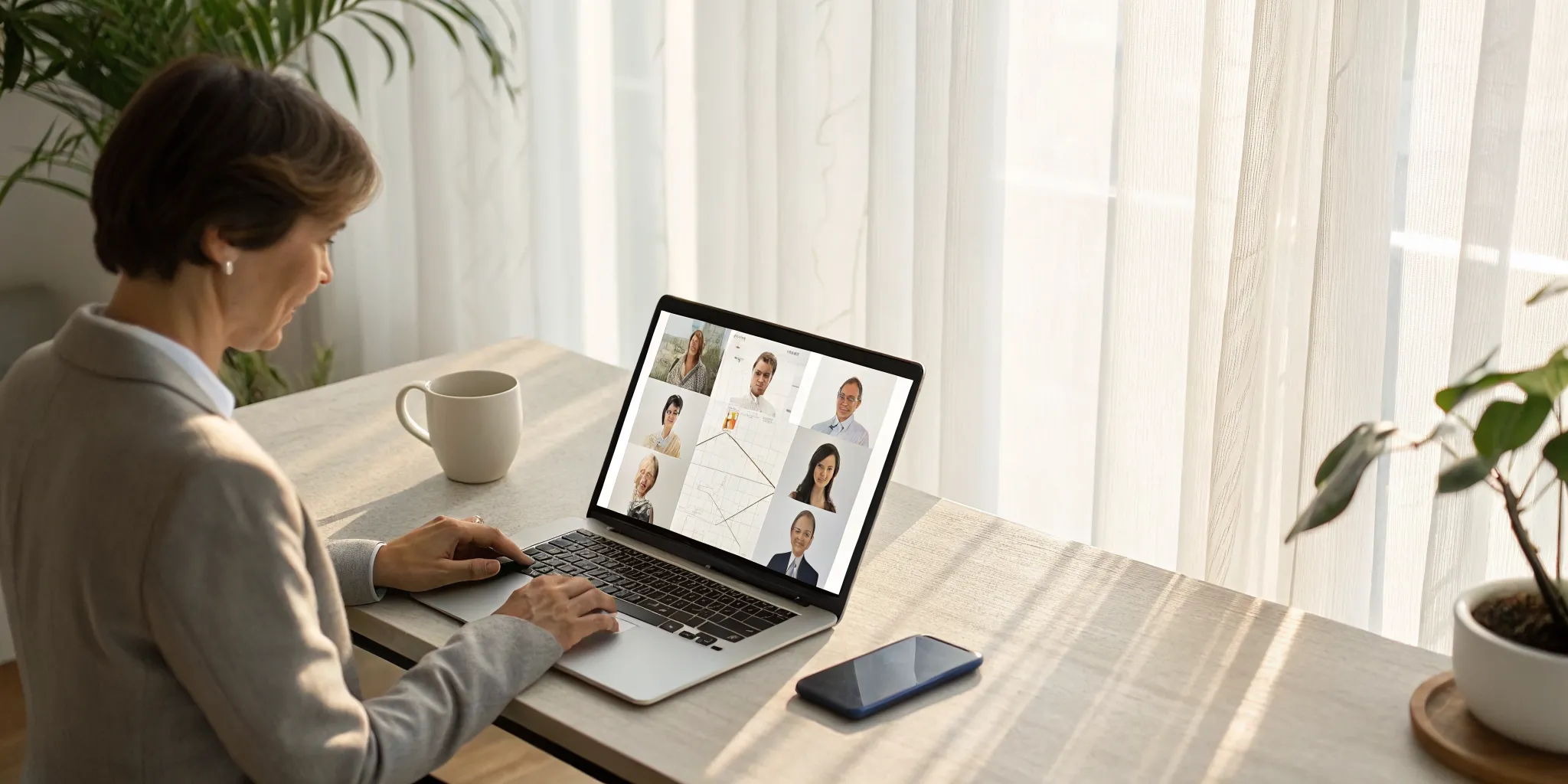 Woman using a laptop to find a trauma-informed therapist online.