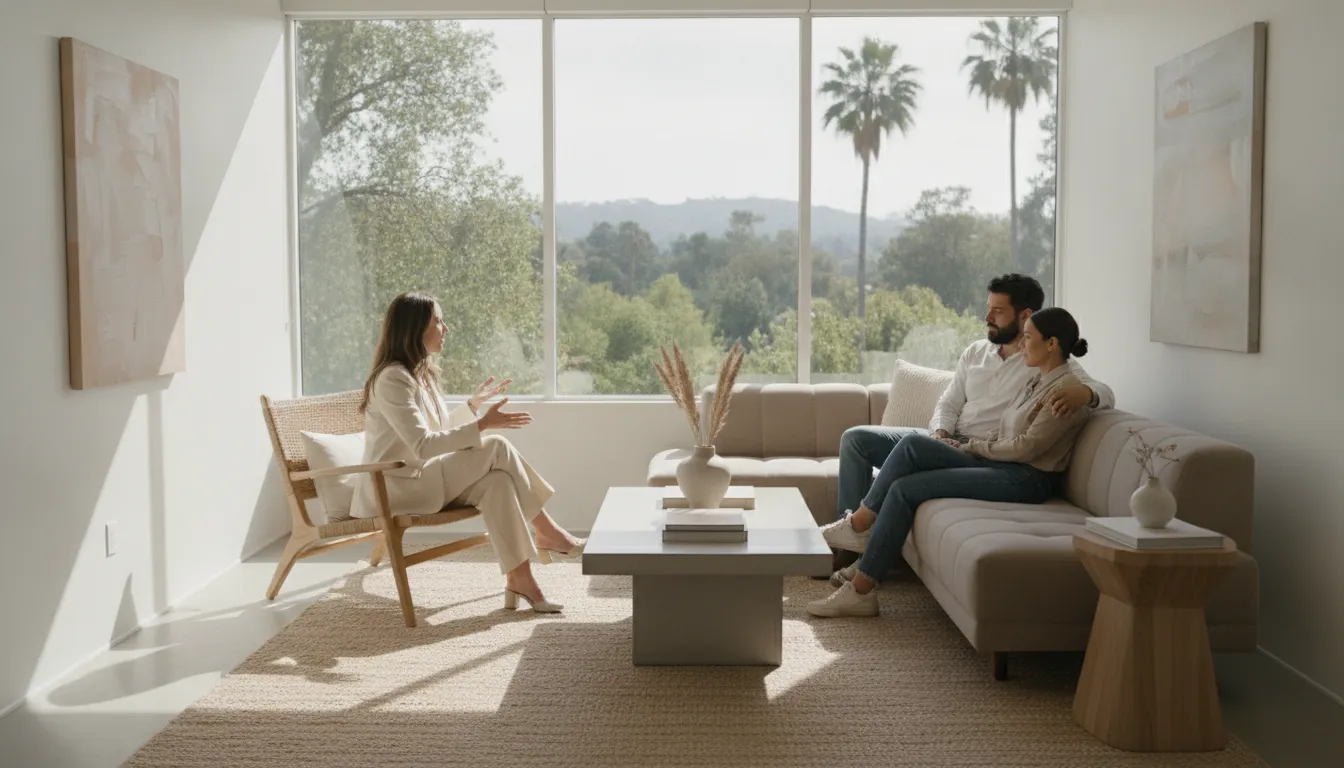 A modern couples therapy session in Palo Alto with a professional therapist