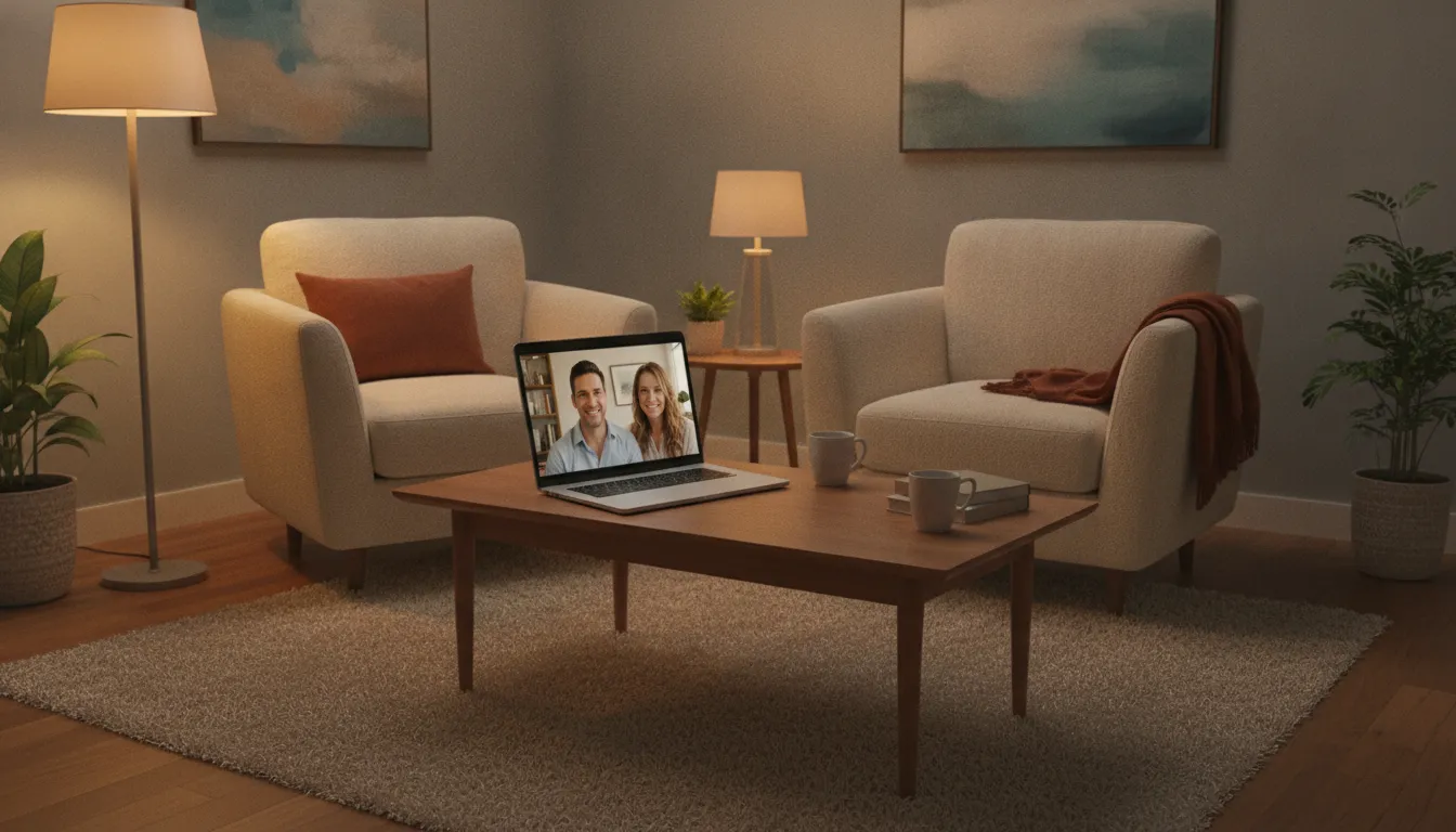 A cozy virtual couples therapy setup in California