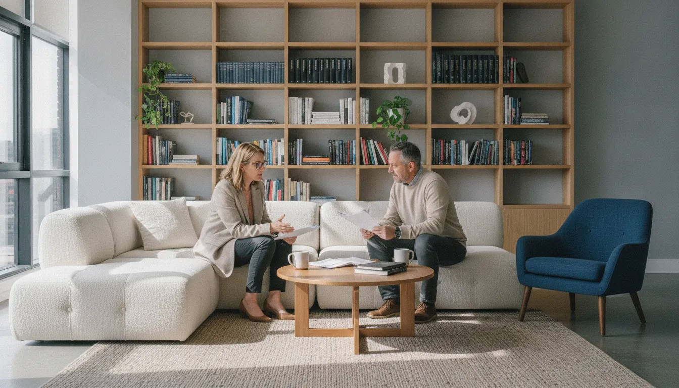 Entertainment professionals consulting with a clinical psychologist about character development and script authenticity