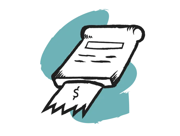 Illustration eines gerollten Belegs oder Kassenzettels mit einem Dollarzeichen am unteren Rand.