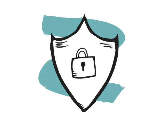 Ein stilisiertes Schild mit einem Vorhängeschloss vor blauem Hintergrund.