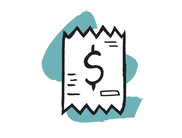 Zeichnung eines Kassenbons mit einem Dollarzeichen in der Mitte.