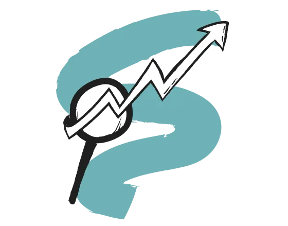 Ein weißer, zackiger Aufwärtspfeil durchkreuzt einen Kreis vor einem geschwungenen blauen Hintergrund.