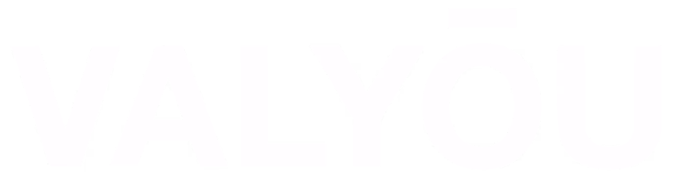 Text reading 'VALYOU' in bold white capital letters with a macron over the letter O.