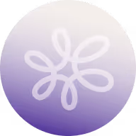 Runder violetter Verlaufshintergrund mit einem weißen abstrakten Blumen- oder sternförmigen Wirbelmuster in der Mitte.