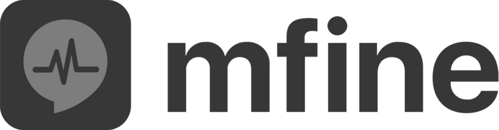 mFine logo featuring a speech bubble with a heartbeat line inside next to the text 'mFine'.
