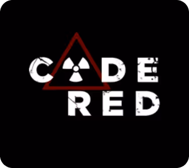 Stylized text 'CADE RED' with a red triangle and radiation symbol replacing the letter A on black background.