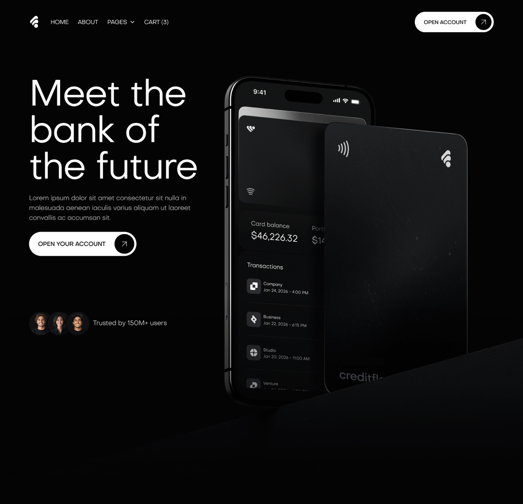 Creditflow - Home V2 Top Page - Bank Webflow Template | BRIX Templates