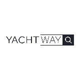 Logo with the text 'YACHT WAY' and a search icon in a black square.