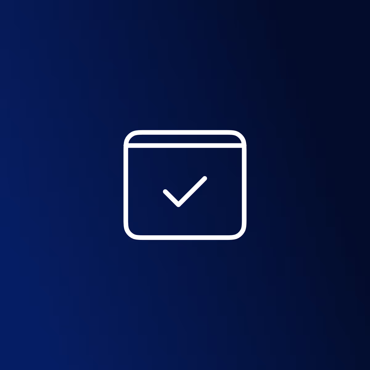 White checkmark inside a rounded square window icon on a dark blue gradient background.