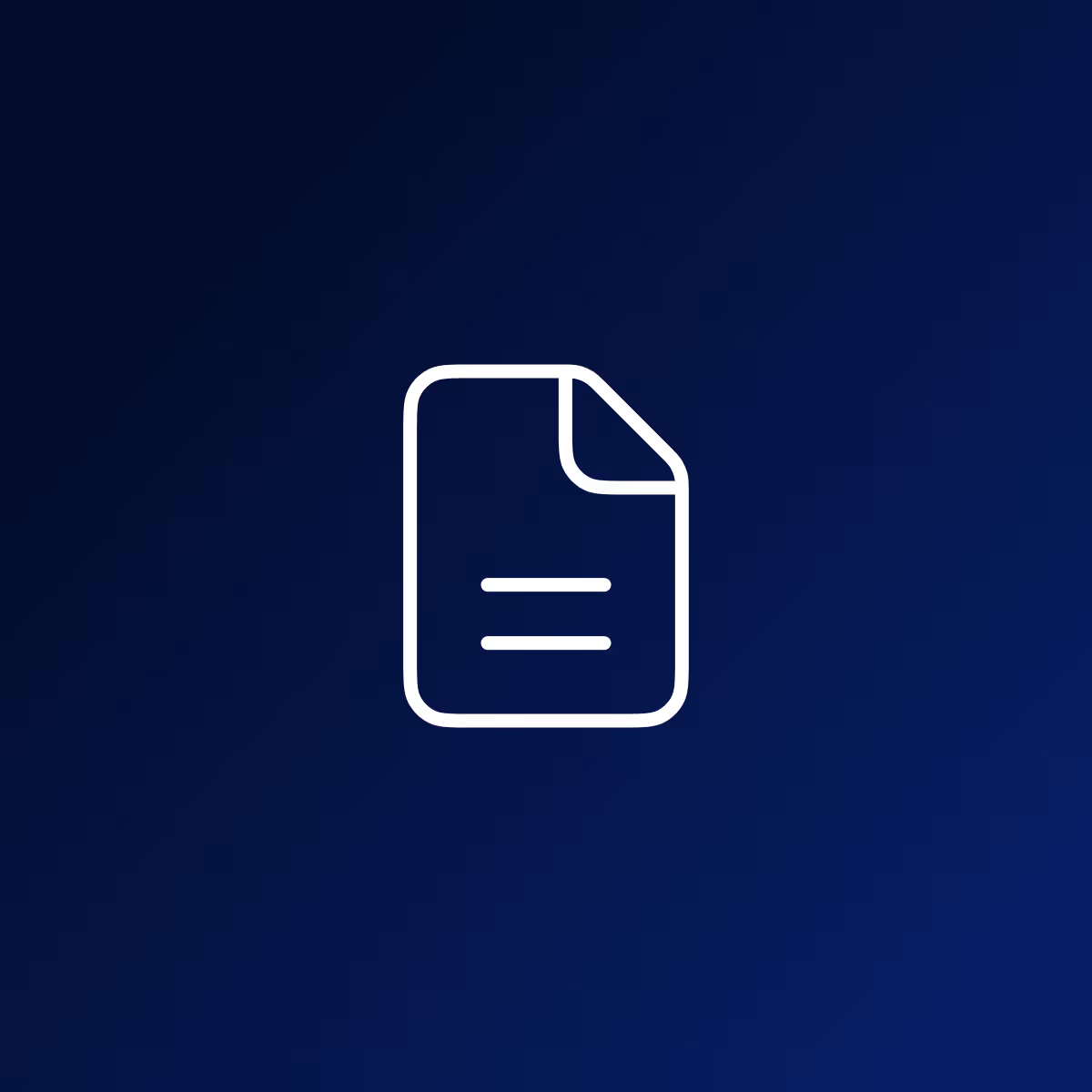 White document icon with folded corner and two horizontal lines on dark blue background.
