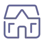 Simple blue line icon of a house with triangular roof and square base