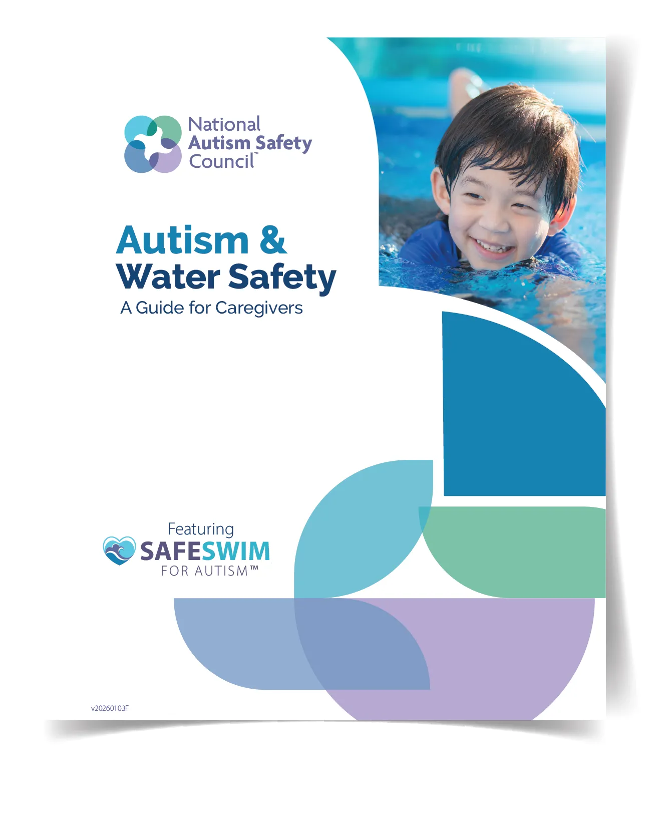 Smiling child in pool, National Autism Safety Council water safety guide
